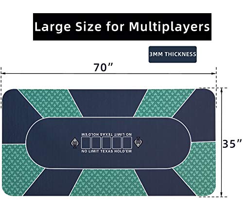 Furuisen 70'' X 35'' Professional Poker Mat, 8 Player Portable Rubber Texas Hold'em Poker Table Top Layout W/Carrying Bag To Play Cards, Poker Games, Blackjack, Casino #TOP1