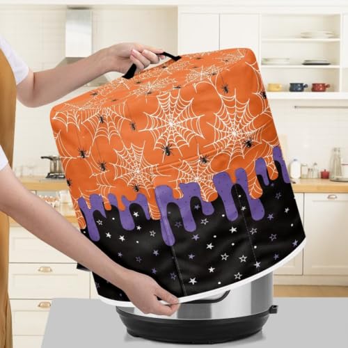 Image of Halloween Web Round Air Fryer Lid Retro-pop Dust Cover | Comfortable Flexible Material Kitchen Accessory Fits Most Sizes InstantPot Accessory for 6 Quart Halloween Party Decor