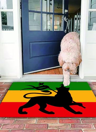 OHJEAJDS Tapis 40x60 cm,Super Absorbant Sèche Rapide,Tapis de Bain pour Portes de Salle de Bain,Salon,Image inspirée du Drapeau Rastafari avec Le Lion de...