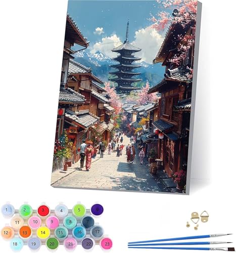 数字油絵 建築 大人用 DIY ペイントバイナンバー 通り 手塗り 絵 デジタル油絵セット ブラシとアクリル絵具付き 数字塗り絵 大人のクラフトアクティビティ Paint by Numbers ホーム オフィス装飾 誕生日プレゼント女性 50x65cm J