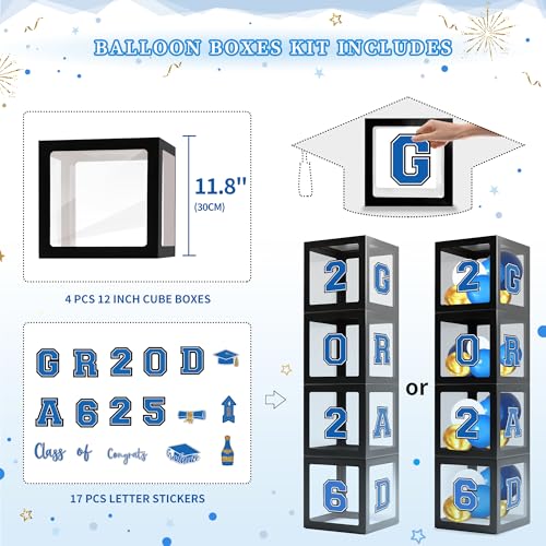 Image of Party Spot!2026 Blue and Gold Graduation Party Decorations,124 PCS Graduation Decorations Class of 2026,4 PCS Balloons Boxes with LED Light String & Letters 2026 GRAD So Proud of You