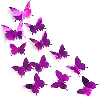JUN-H 12 Pezzi 3D Farfalle Decorazione Specchio Adesivi Murali Farfalla Adesivi Murali Adesivi Decorazione Farfalle Puntini Per Casa, Giardino, Balcone, Decorazione Della Stanza (Viola)