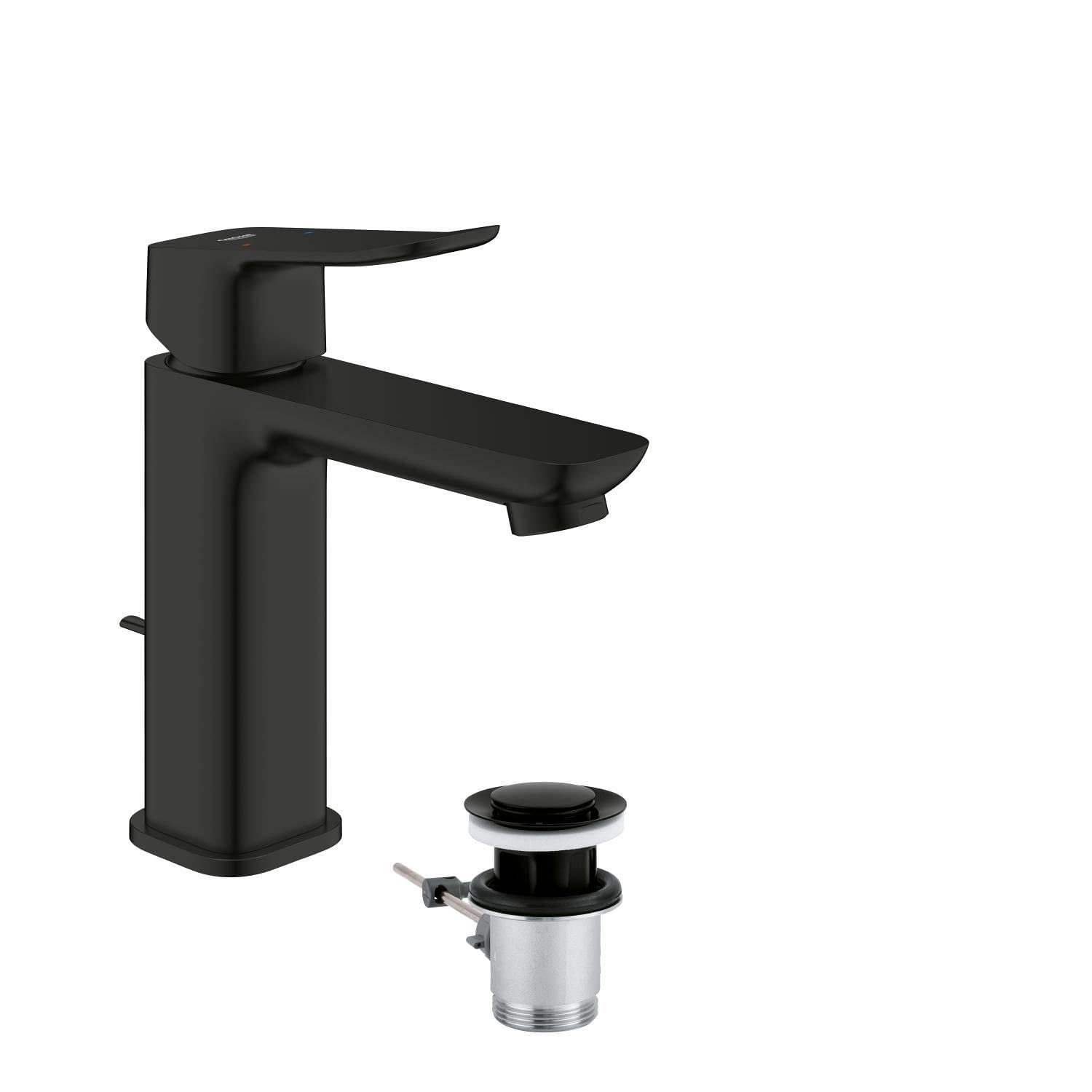 GROHE Dice Grifo Monomando de Lavabo M con Vacío Automático (Cartucho Cerámico 28 mm, Ahorro de Agua, Conexiones 3/8", Fácil de Instalar QuickTool Incluido) Negro Mate, 1018322430