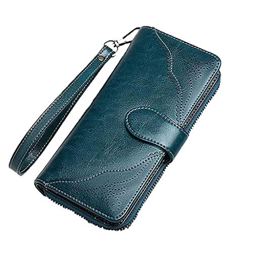 Leather Wallet ， Slim Wallet Leather Zipper Clutch Bag Multi-Function Card Package Coin Bag with Ladies Wrist