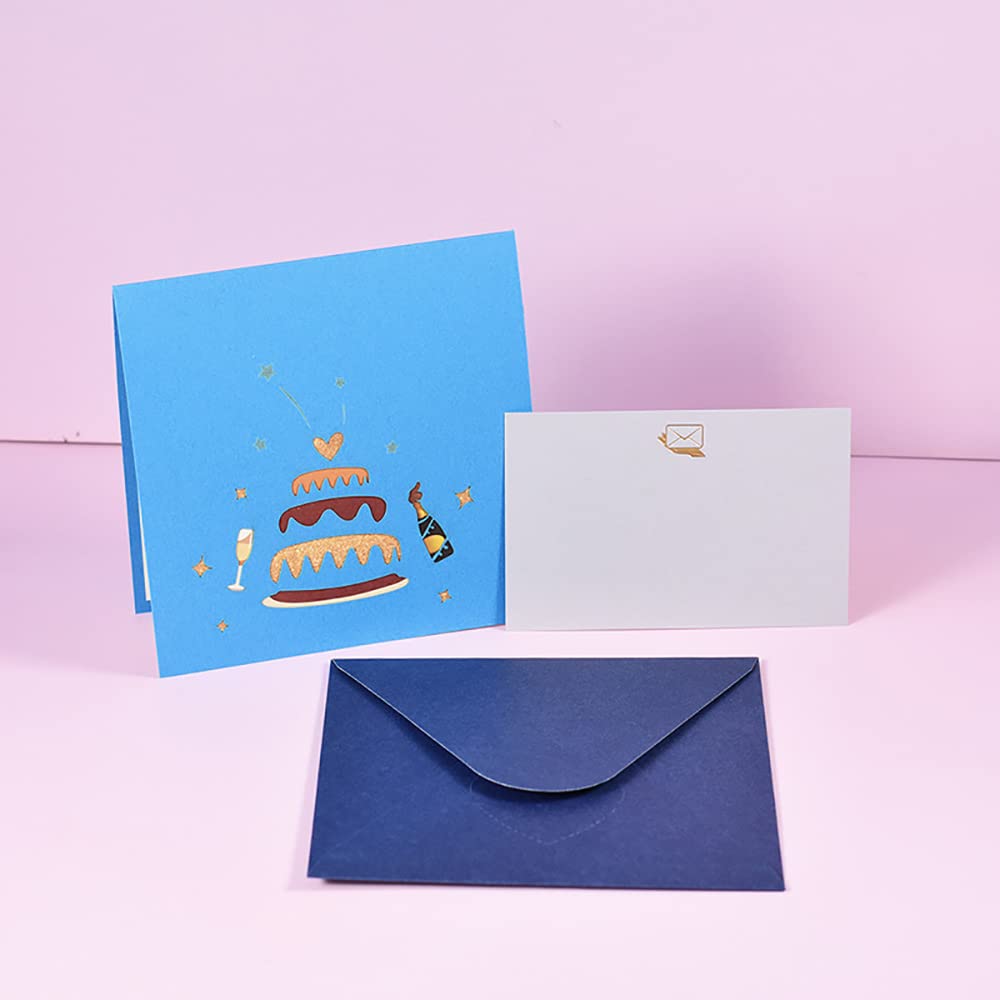 Biglietto di auguri di compleanno pop-up 3D con busta, fatto a mano, motivo torta di compleanno, biglietto di auguri di compleanno piegato per donne, bambini, sua moglie, mamma, papà, uomo, affari