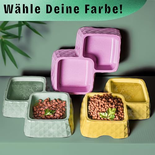 ne&no® Bambus-Doppelnapf rutschfest für Katzen und kleine Hunde -bis 400g Futter + 350ml Wasser Inhalt- Katzen Fressnapf - Hundenapf Bambus - Trinknapf Katze