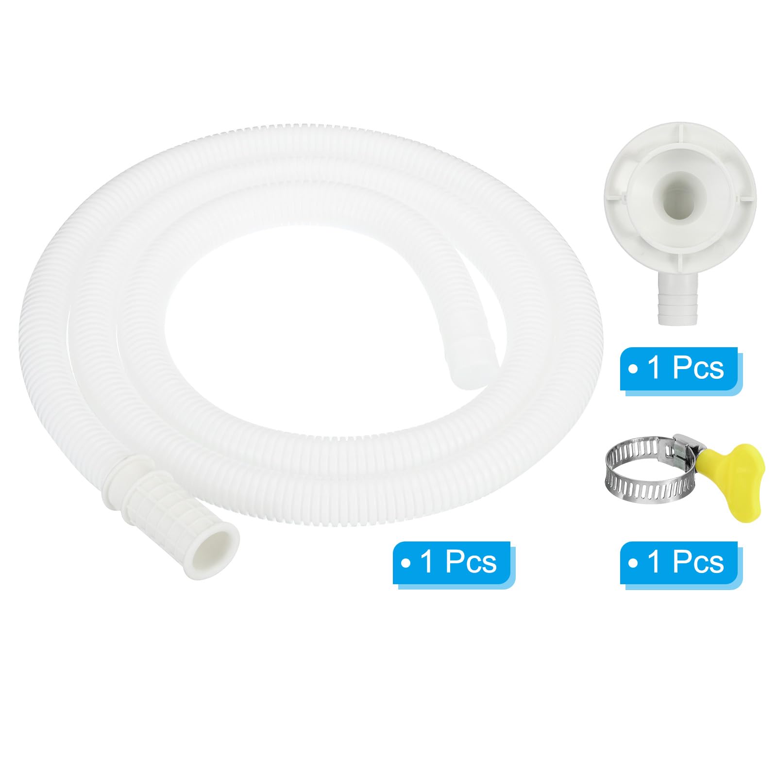PATIKIL Aria Condizionatore Drenaggio Tubo Flessibile Kit 4,9ft (1,5m) Tubi Flessibile Scarico Universale AC con Connettore A a Morsetto per Rubinetto Unità AC Finestra Mini-Split, Bianco