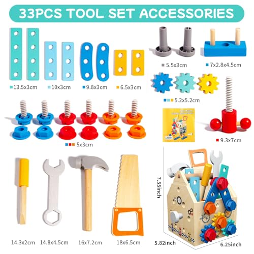 Gaietydiy KIDS TOOL SET Toddler Tool Set - 33 Pcs Wooden Kids Tools thumb #6