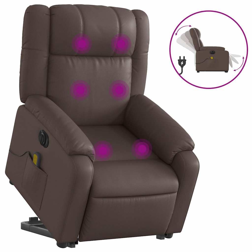 Sillón elevador eléctrico reclinable con masaje de 6 puntos, función elevación y vibración, respaldo ajustable hasta 135°, estructura estable de madera y metal,