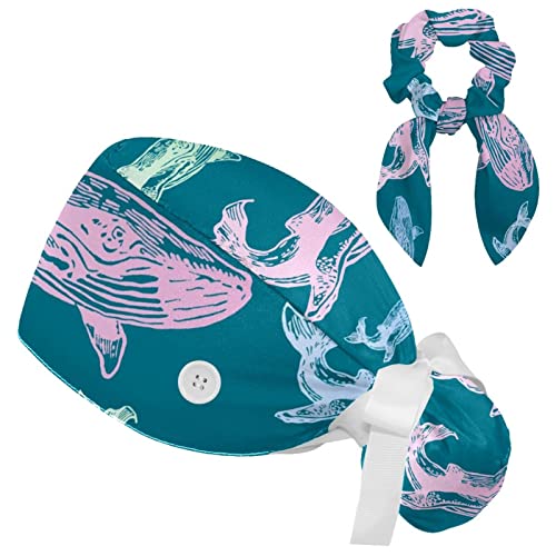 Bonnet bouffant à nouer pour infirmière et cuisine - Chapeau de travail à cœurs rose
