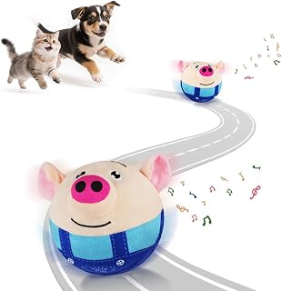 Pet Active Plush Toy Interactive Dog Toy Beautiful Pig Head Rechargeable Washable Pet Bouncing Toy for Puppies (Blue)