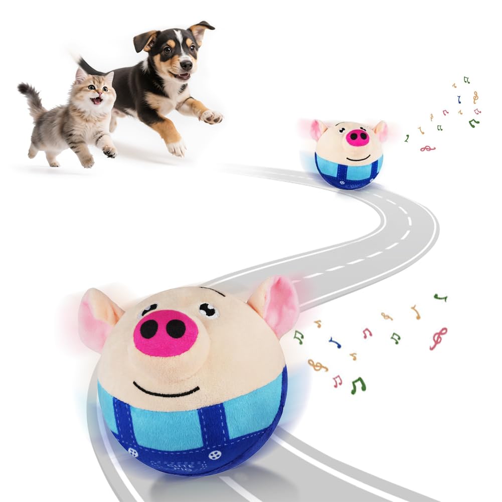 Adiwo Plush Active Pet Toy, Interactive Toy for Dogs Cute Pig Head, Rechargeable and Washable Bouncy Pet Toy, for Puppies (Blue) — image 1