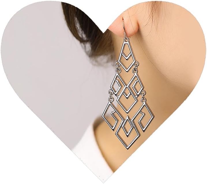 Vintage Tribal Square Dangle Earrings Hollow Geometric Drop Earrings Tribal Ethnic Earrings Black Square Tribal Hook Earrings Jewelry for Women (Black)