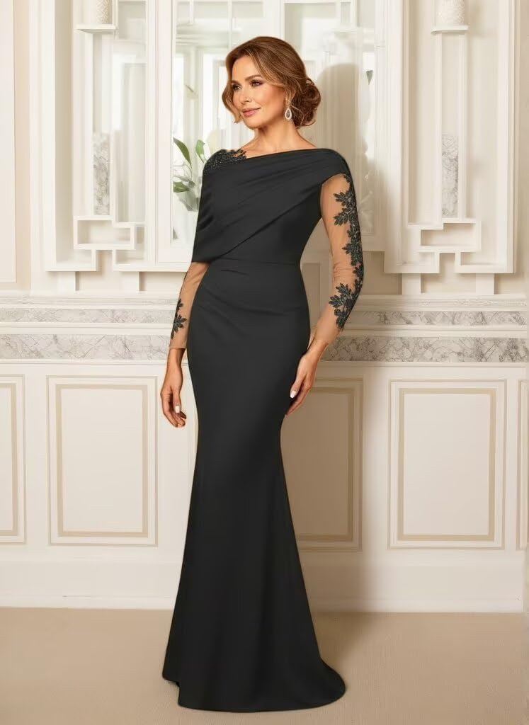 Elegant Mermaid Mother of The Bride Dresses Long with Laces Applique Asymmetric Ruffle Shoulder Formal Evening Dress - Image 5