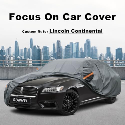 Image of GUNHYI Premium Car Cover Custom Fit Lincoln Continental, 16 Layers Heavy Duty Car Cover Waterproof All Weather with Zipper Door for Sun Rain Snow Dust Uv Protection