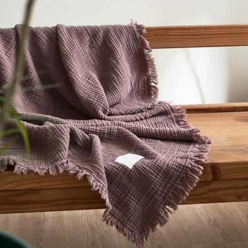 OranFran 100% Cotton 4-Layer Muslin Blanket with Fringes 50x60 Dusty Mauve Throw Blanket Ultra-Soft Gauze Blanket Boho Bedding for All Seasons Breathable for Couch Bed(Dusty Mauve Throw)
