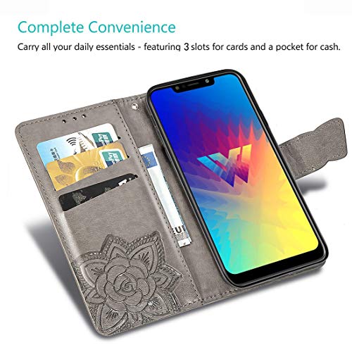 JSLY – Capa de couro com riffle horizontal para LG W10 com porta-cartões e carteira e cordão (preto)