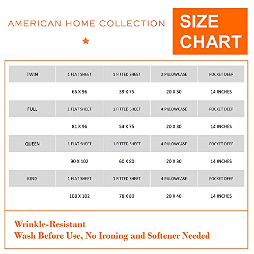 American Home Collection Microfiber Brushed Fabric, Deep Pocket Wrinkle Resistant, Hypoallergenic Sheet Set, 6 Pc(1 Flat Sheet,1 Fitted Sheet & 4 Pillow Cases), Geometric Print, Full, Grey Geometric #TOP6