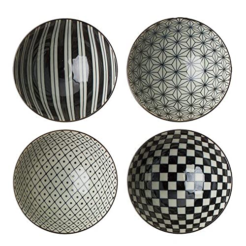 123kotobukijapanstore Japanese Retro Black & White 4.5 inch Rice Bowl, Set of 4 #J4048