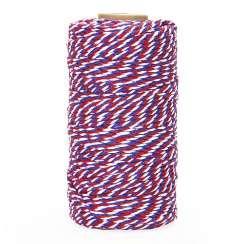 Image of jijAcraft Red White and Blue String, 2MM Cotton Twine, 328Ft Bakers Twine, Wrapping String, Decoration Cotton Strings for 4th of July, Memorial Day, Veteran's Day