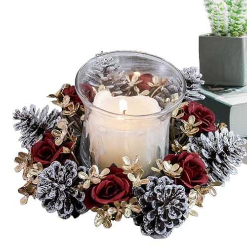 Couronne de Noël Pour Bougies – Anneau Cônes de Pin | Guirlande Florale Artificielle Pour Bougie Piâ€¦ – Vignette