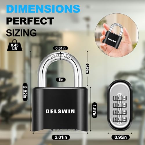 DELSWIN 4-Digit Combination Lock Outdoor Padlock - Heavy Duty Locker Lock with Hardened Steel Shackle, Waterproof Combo Lock for Gym Locker, Hasp Storage, Shed, Fence, Gate (Black,1Pcs) - Thumbnail 5