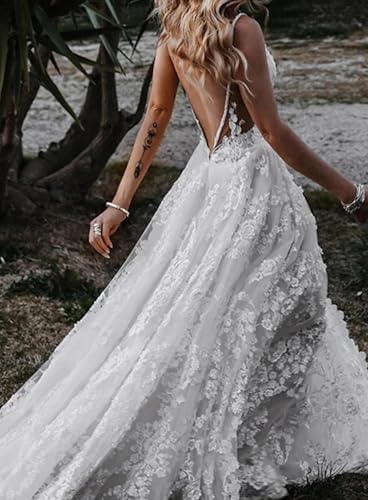 A-Line Sexy Boho Wedding Dresses Bridal Gowns Sweetheart Sleeveless Court Train Lace with Appliques Split Front 20244