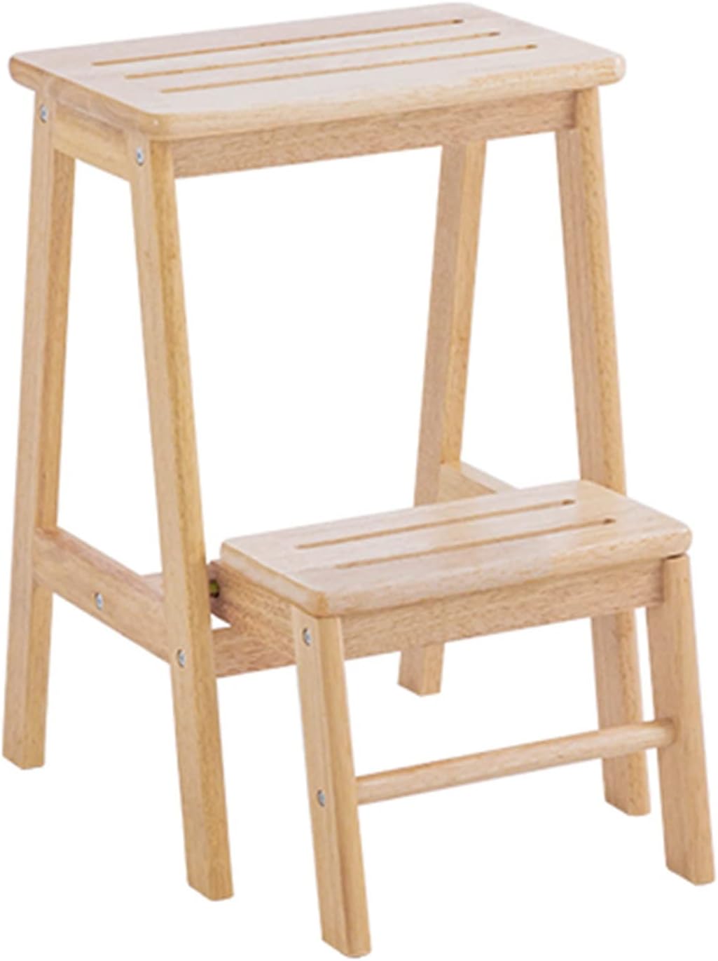 2-Step Ladder Stool, Home Folding Non-Slip Solid Wood Step Stool, Portable Storage Shelf for Balcony Bathroom, Save Space, 3 Colors (Color : Wood Color)