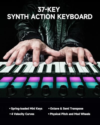 Image of Donner STARRYKEY-37 PLAY MIDI Keyboard Controller, 37 Key Portable MIDI Controller with 128 Build-in Voices, 16 Drum Pads, Arpeggio, Sequencer, USB Wireless Connection, 4 DAW Software, 40 Courses