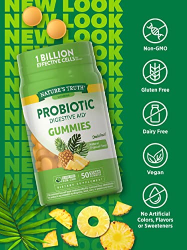 Probiotic Gummies | 50 Count | Vegan, Non-Gmo & Gluten Free Digestive Health Supplement | By Natures Truth #TOP3