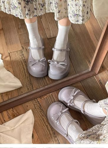 Women's Kawaii Cute Bow Round Toe Purple Mary Jane Shoes Cosplay Y2K Lolita JK Buckle Strap Chunky Heel Platform Pumps4