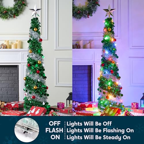 Joiedomi 5 Ft Tinsel Christmas Tree, Pre Lit Collapsible Tree With 50 Multicolor Led Lights And Ball Ornaments For Home Holiday Christmas Party Indoor Decoration  thumb #7