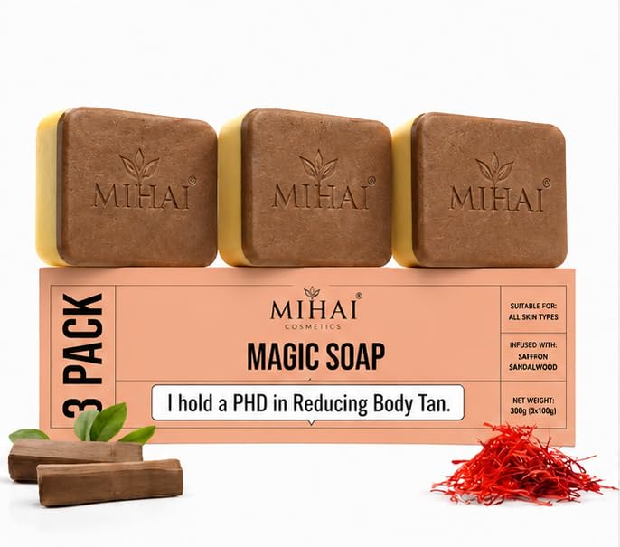 MIHAI Magic Soap for Body Tan Reduction, 300g (Pack of 3) | Saffron & Sandalwood, All Skin Types, 100g Each Bar, Tan Reducing, Natural Ingredients-image-10