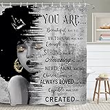 Yookeb Black Woman African American Bathroom Shower Curtain 60W by 71H Inch Afro Quotes Motivational Inspirational Positive Bible Polyester Fabric 12 Plastic Hooks Waterproof Decor