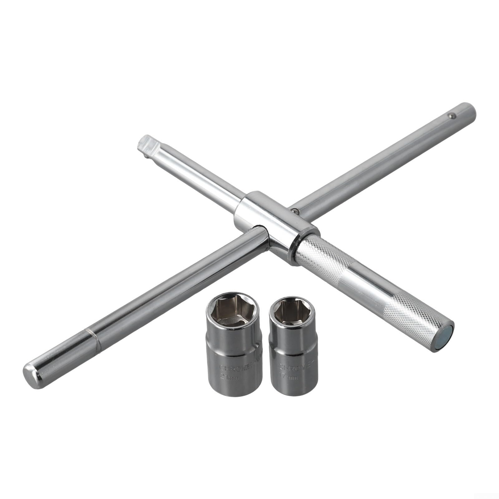 Llave de llanta extendida de 4 vías, juego de llaves de tuerca de hierro ajustable para neumáticos con enchufes de 17/19/21/23 mm, herramienta de rueda de aleación de alto par para automóvil