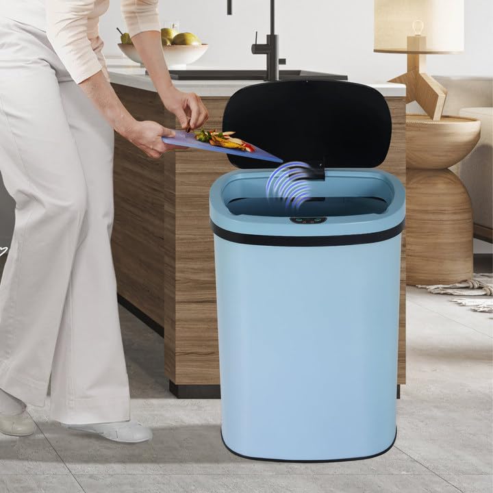 MKDLUFEI Bote de basura de 13 galones con tapa de 50 litros13 galones con tapa de cierre suave para cocina y oficina, cubo de basura de acero