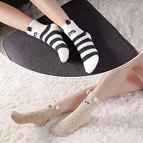 Image of LINEMIN Womens Fuzzy Socks Cozy Fluffy Winter Warm Slipper Socks Microfiber Soft Home Sleeping Socks