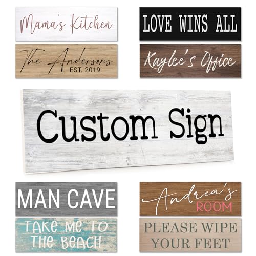 Custom Wood Signs, Personalized Rustic Sign - 3.5' x 10' with 10 Changeable Backgrounds, Fonts & Colors