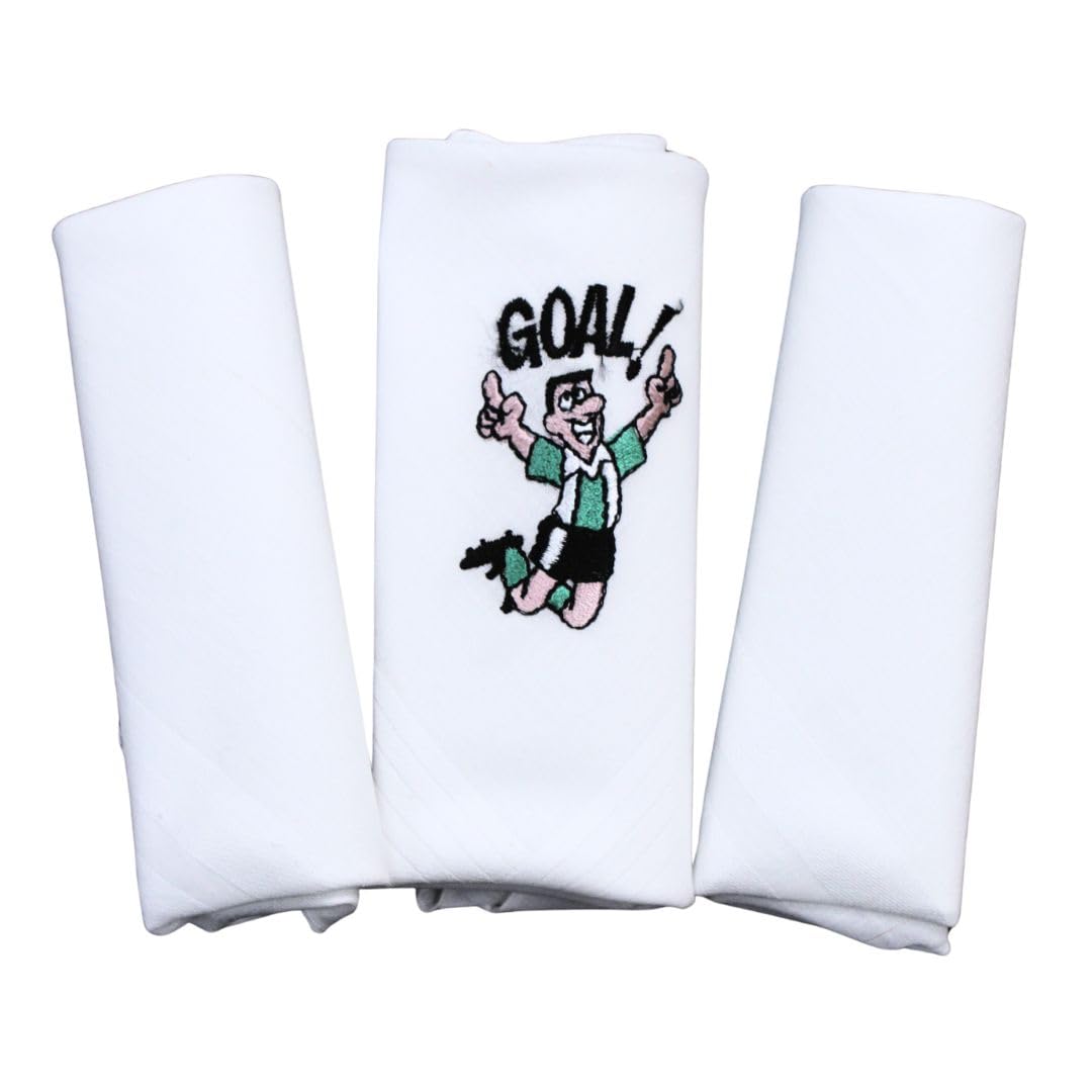 Go West Goal Design Handkerchiefs – Pack of 3 – 100% Cotton 40x40 cm – Embroidered Hankies