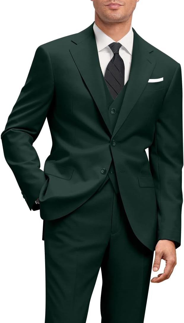 Men's Slim Fit 3 Piece Suit Two Button Business Wedding Dress Tux Suit Set Jacket Vest Pants with Tie