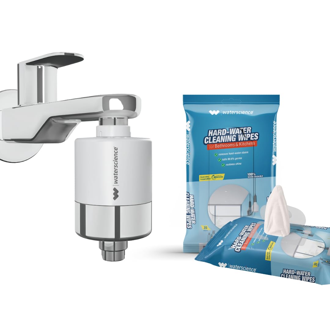 WaterScience Shower & Tap Filter for Hard Water + Hard Water Cleaning Wipes For Bathroom & Kitchen (B0CT8WV8HP) Amazon Price History, Amazon Price Tracker