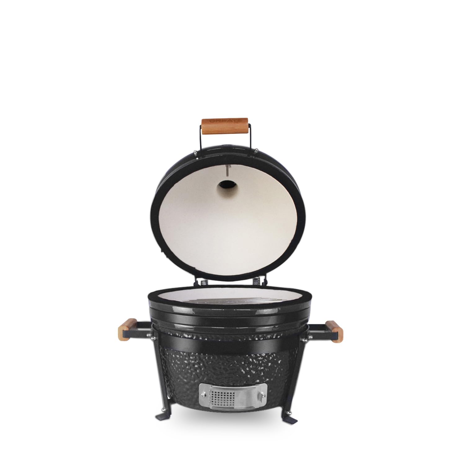 CREATE/BBQ KAMADO/Barbecue affumicatore in ceramica nero 16 pollici/Può arrostire, affumicare e cuocere, con regolatore di temperatura e due prese d’aria.
