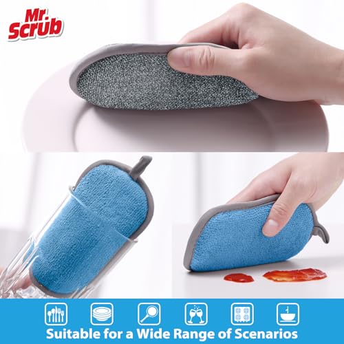 Mr. Scrub Esponjas de Cocina para Lavar Platos, Limpieza de Cocina, Multiusos, Paquete de 6, antiarañazos, Lado áspero para Utensilios de Cocina antiadherentes, Lado de Microfibra Suave para Platos, - imagen 3