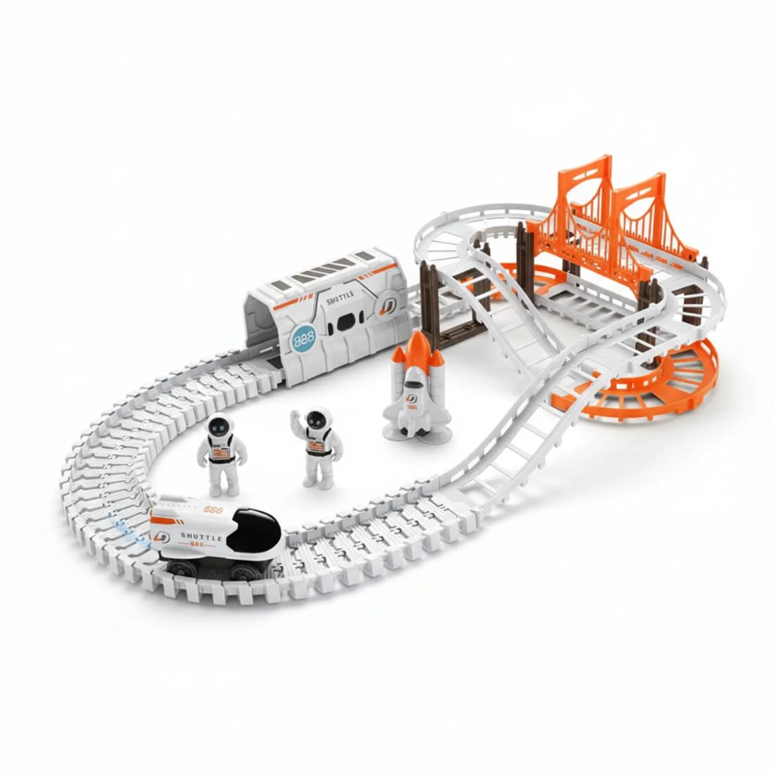 Space Shuttle Train Track Set | Space Theme Playset with Astronaut Figures, Rocket & Bridge | Creative STEM Toy for Kids (Pack of 1)-image-45