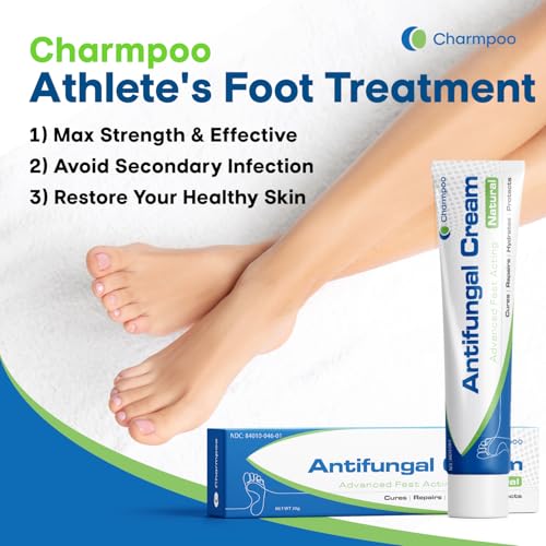 CHARMPOO Antifungal Cream for Foot and Body: Fast Relief Athlete\'s Foot Jock Itch Psoriasis Ringworm Eczema Rashes - Powerful Herbal and Miconazole Formula 30g(Pack of 1)