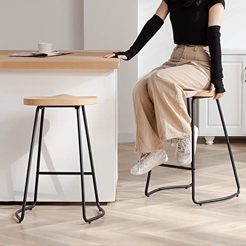 HeuGah Counter Height Bar Stools Set of 3, Solid Wood Bar Stool for Kitchen Island 26