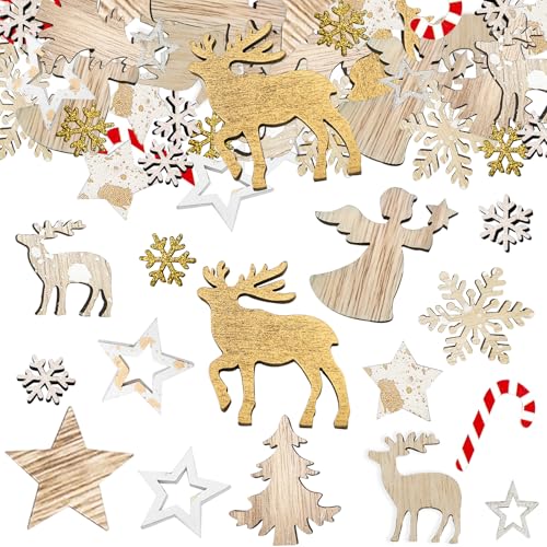 Whimzey 90 Stk Streudeko Weihnachten Holz Konfetti Groß,...