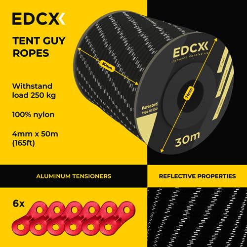 Reflective, Guy Ropes with Aluminum Alloy Tensioner, Nylon Tensioner Cord for Tent Tarp, Camping, 4mm (30m, 50m)+Spanners - Image 2