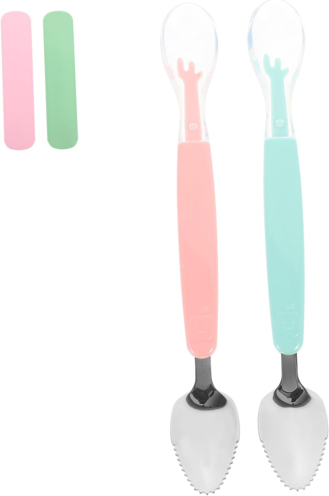 Healifty 2 Set Serrated Grapefruit Spoon Dessert Spoons Scraping Spoon Baby Feeding Spoon with Storage Case for Kiwi Dessert Apple Citrus Fruit Cake Pink/Green