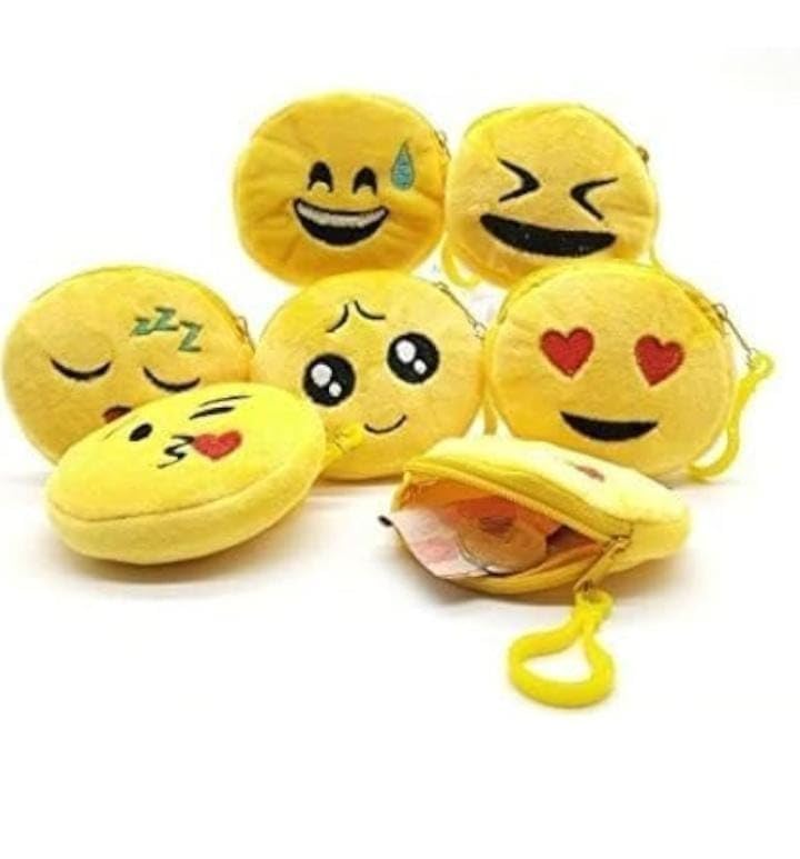 Birthday Return Gifts Items, Emoji Coin Pouches for Kids, Yellow Plush Smiley Face Design with Zipper, 5x6 cm Smiley Coin Pouches (Pack of 20)-picture-18